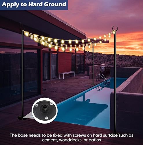 Miniatura 18 de Postes de luz de cadena de 10 pies para exteriores, poste de metal resistente para iluminación de jardín, césped, patio, vacaciones, boda, fiesta