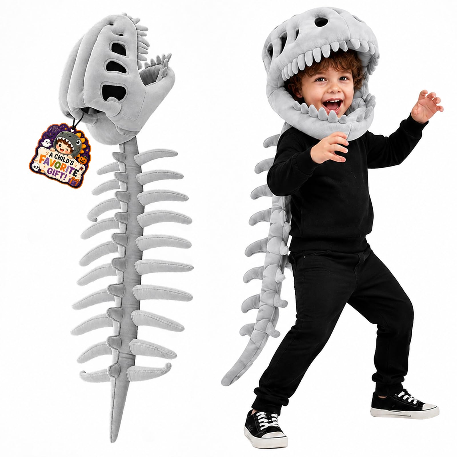 Dinosaur Costume 3D Skeleton Design Toddler Realistic Dinosaur Skeleton Costume Outfit for Halloween Photo Party 47 In