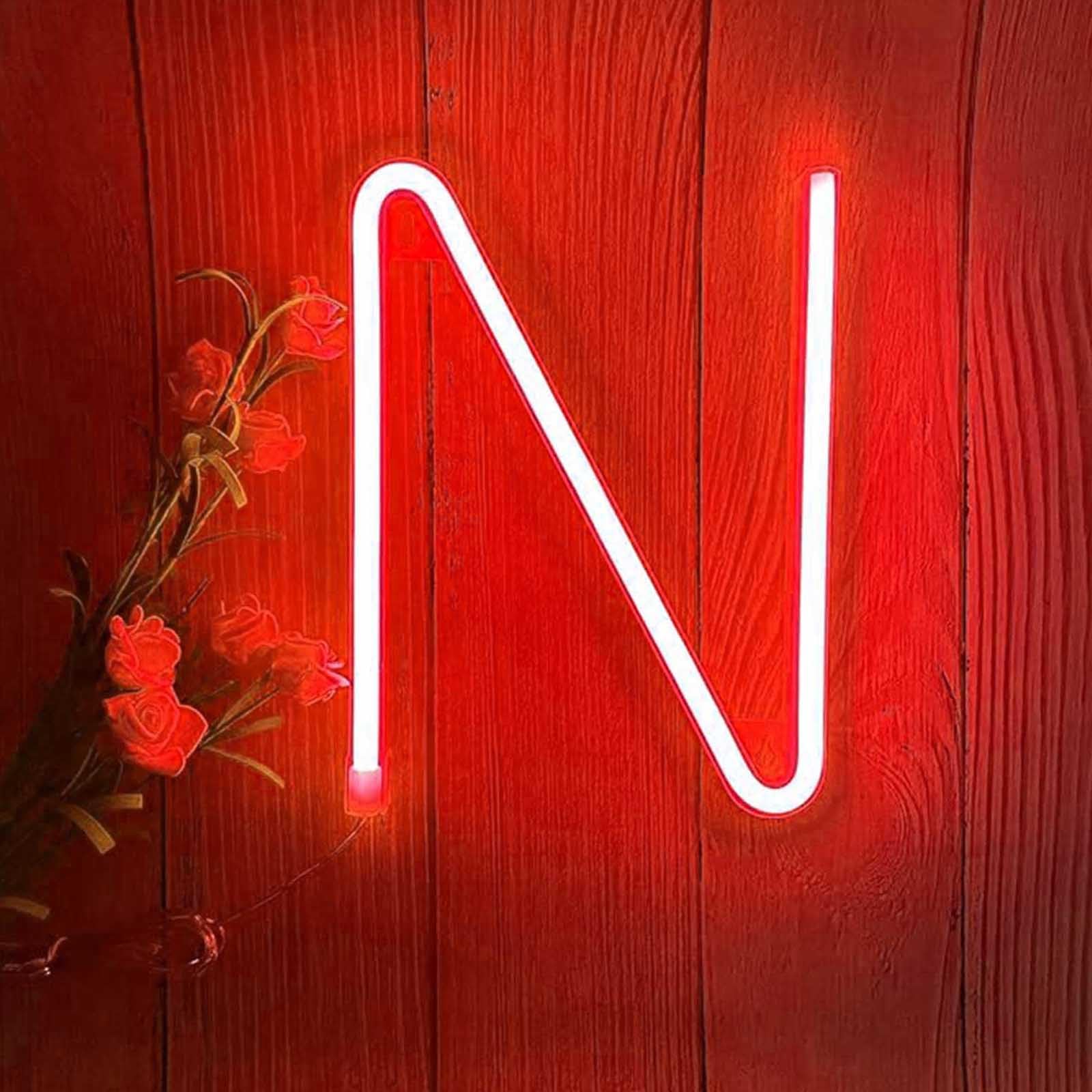 Red Neon Light with Remote Control USB Rechargeable LED Letters for Birthday Parties & DIY Crafts Eco-Friendly Choice for Indoor Wall Art（Letters N） — image 1