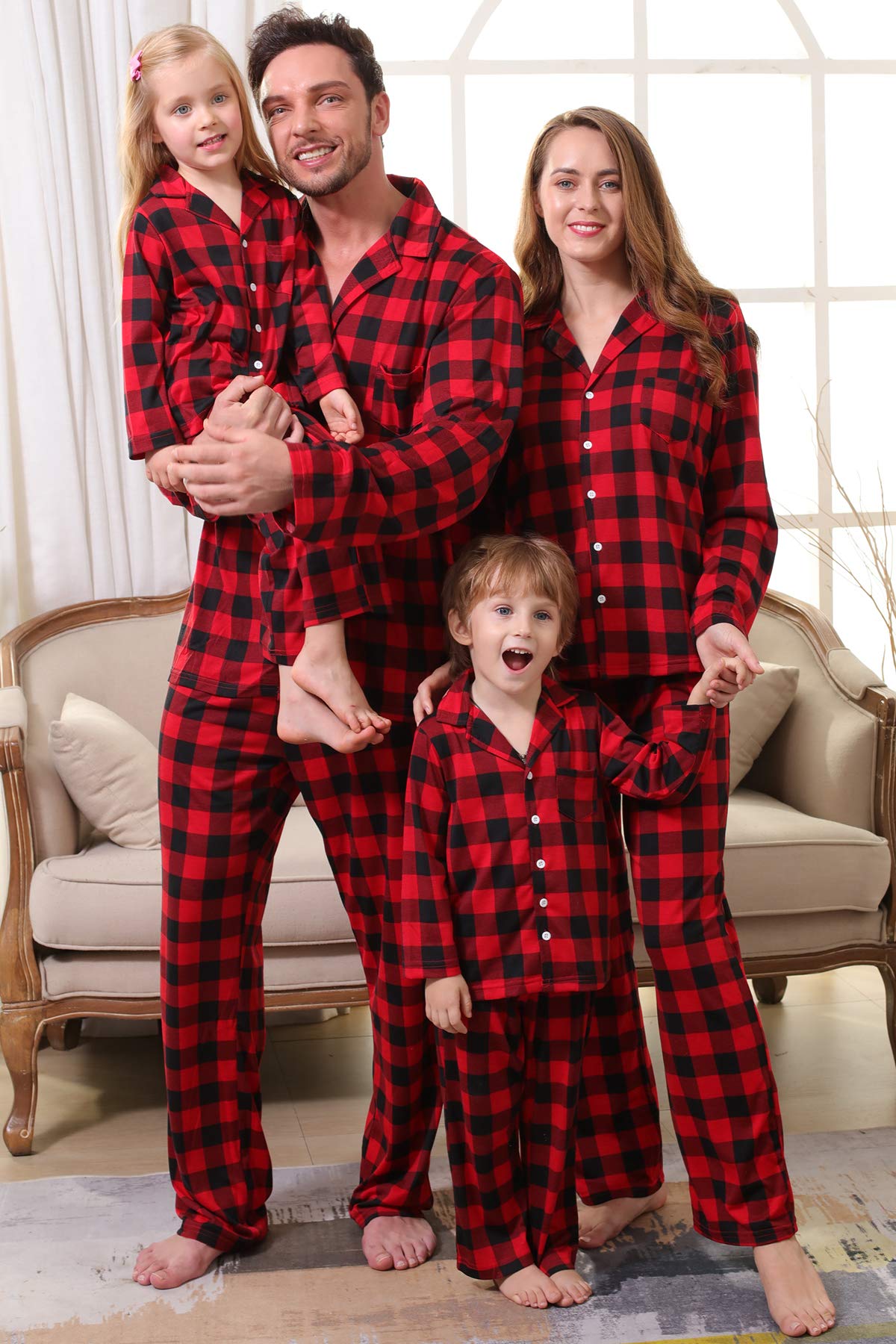 Pyjama de Noël Famille, Vêtements de Nuit Costume Coton pour Femmes Hommes Enfant Bébé