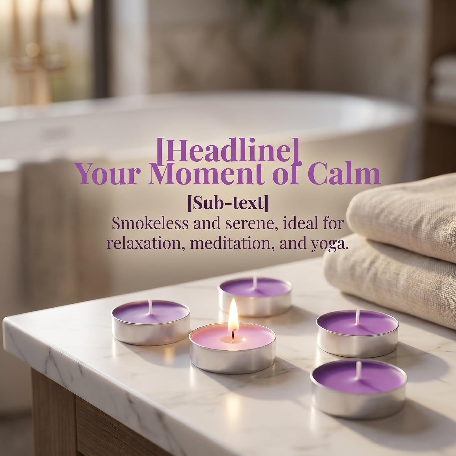50pcs Violet Round Tea Light Candles Smokeless Unscented Long Burning