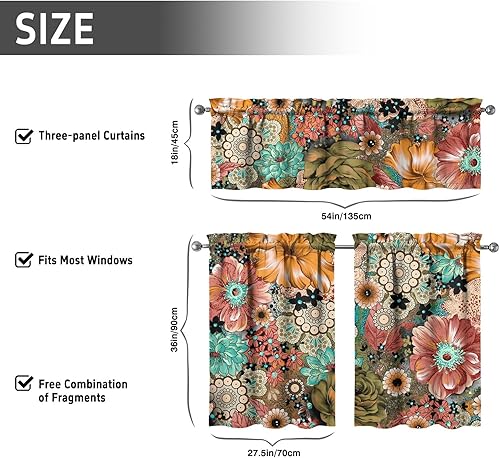 Miniatura 7 de Juegos de cortinas bohemias de cocina para ventanas, cortina bohemia con flores, cenefa para ventana de fregadero, juego de 3 piezas, decoración
