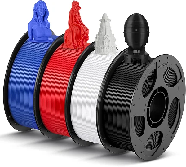 ANYCUBIC High Speed 3D Printer Filament 1.75mm Bundle, Rapid PLA Filament with High Prints Quality, Dimensional Accuracy +/- 0.02mm, 1KG Reusable Spool, 4KG Black +White + Blue + Red