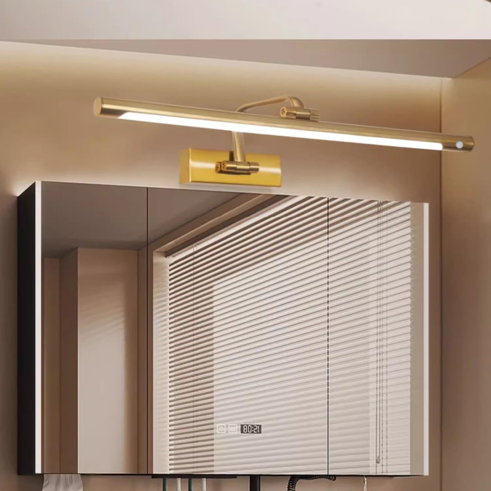 Apliques de Pared LED para Espejo de baño con Sensor de Movimiento y rotación de 180° + 180°, acrílico, para Dormitorio, Pasillo y baño (luz Neutra Plateada, 40 cm)