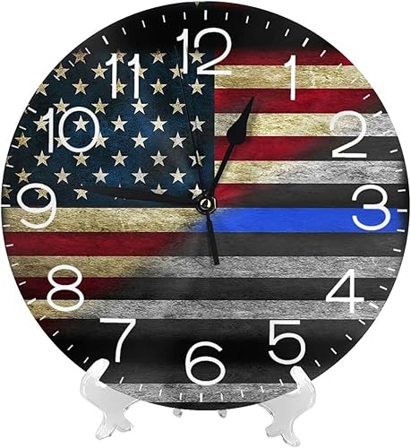 Miniatura 2 de Reloj de pared de línea azul delgada con bandera estadounidense, sin tictac, arte silencioso, decorativo, redondo, para sala de estar, cocina,