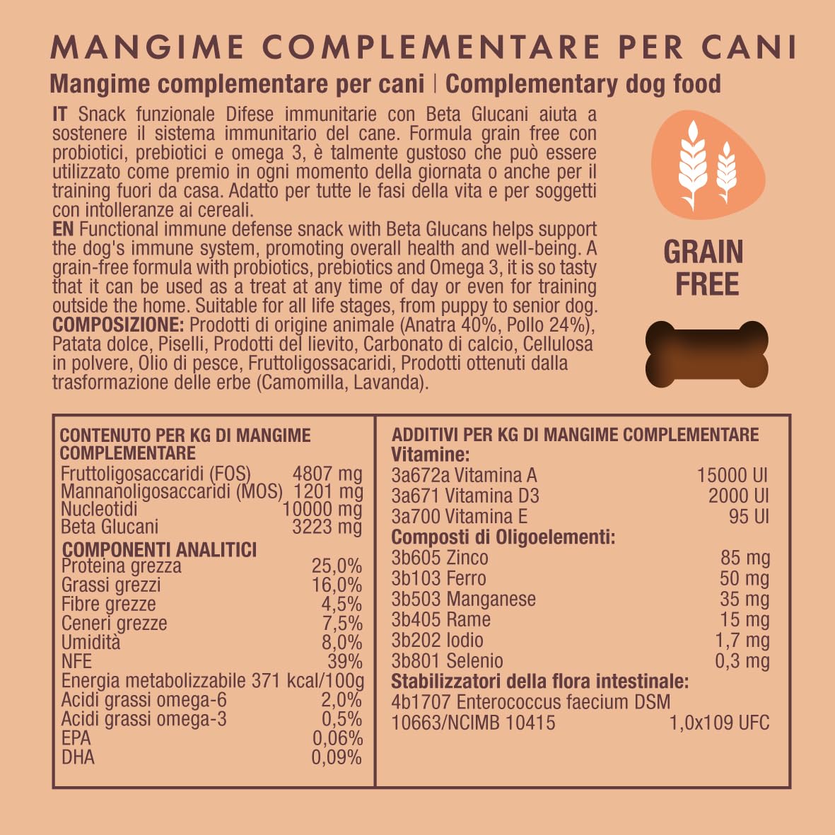 Marty & Co - Immunity Snack - Snack Funzionale per Rinforzare il Sistema Immunitario per Cane e Gatto - Con Beta Glucani, Omega 3, Prebiotici, Nucleotidi, Vitamine e Minerali - gr 80