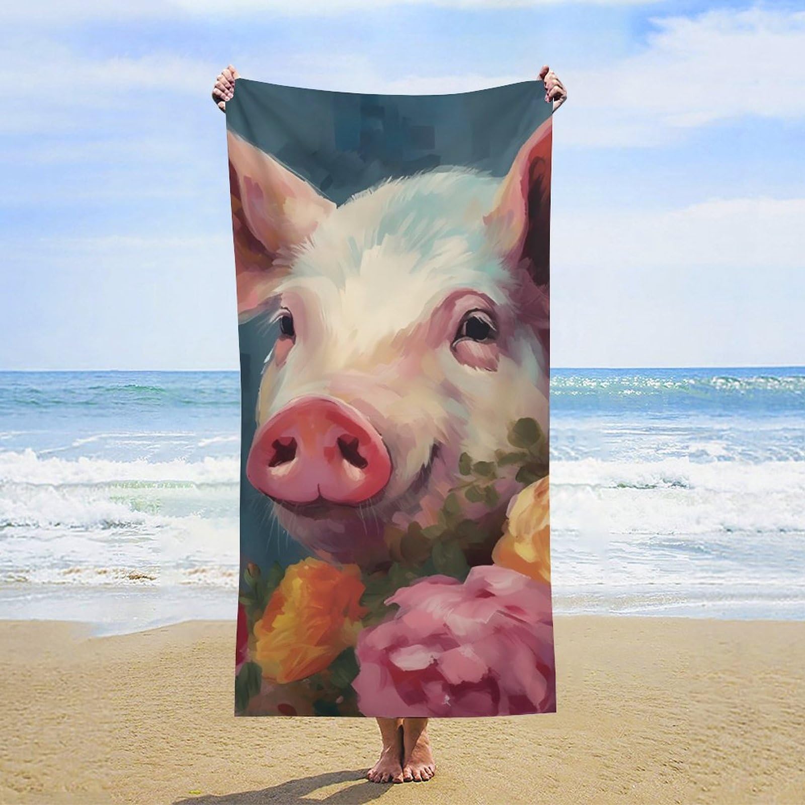 NTVOWPZO Painting Flower Pigs Beach Towel Oversized Microfiber Bath Towels Lightweight Sand Proof Beach Towels Absorbent Pool Towels for Swimming Yoga Bathroom Towel 31.5" X 63"