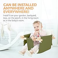Vista 8 de CaTeam - Columpio de lona para bebé, silla de asiento colgante de madera con cinturón de seguridad, silla hamaca de bebé duradera, columpio