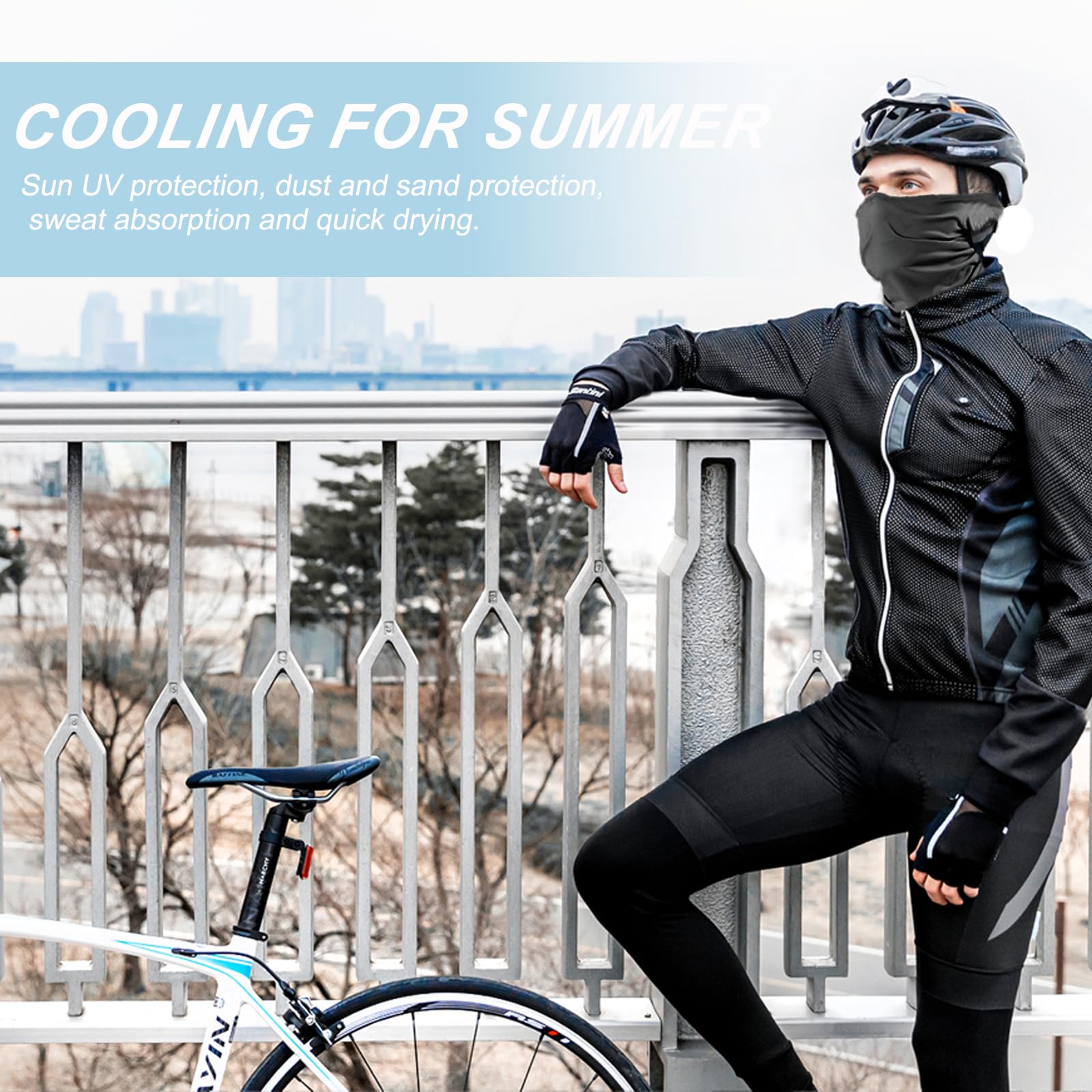 5 Pzs Máscara de Pasamontañas, Balaclava Protector, Bufanda de Verano para el Cuello Anti Viento Transpirable Protector UV Bufanda de esquí para Motocicleta Hombre y Mujer, Talla única (Negro)
