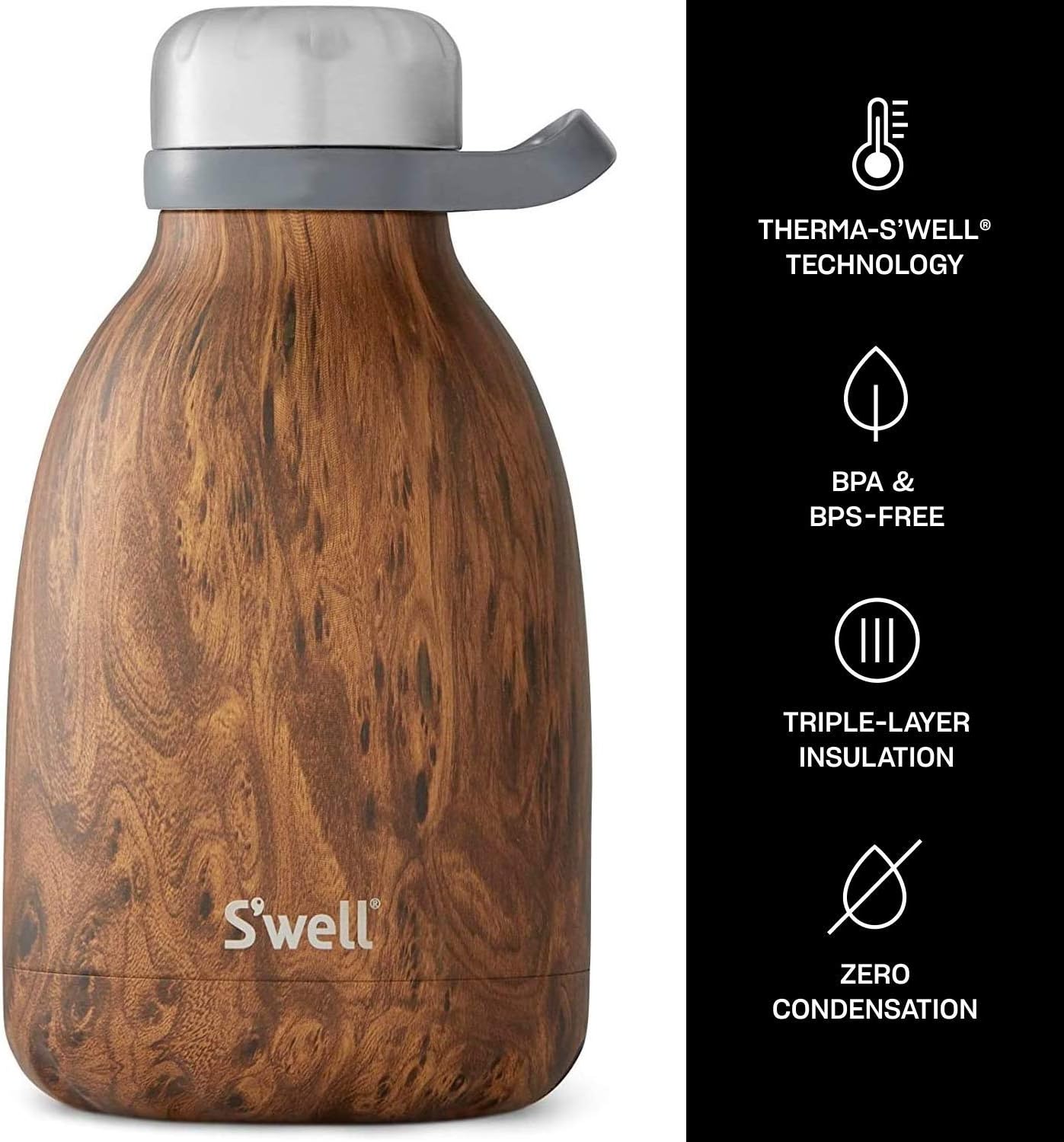 S'well Stainless Steel Roamer Bottle-40 Fl Oz-Teakwood Triple-Layered Vacuum-Insulated Containers Keeps Drinks Cold for 48 Hours and Hot for 16-BPA-Free Travel Water Bottle, 40oz: Home & Kitchen