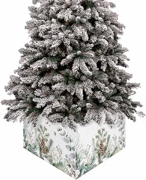 Christmas Tree Collar Christmas Winter Eucalyptus Leaf Cedar Fruit Plants Holiday Tree Skirt Decoration Xmas Tree Ring Stand Base Cover 17x10 in 4 PCS