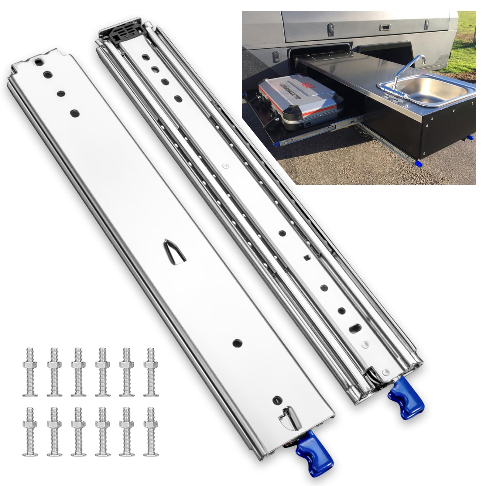 ZHUOJUN 1 Pair 500 lb Load Capacity Heavy Duty Locking Drawer Slides 18 20 22 24 26 28 30 32 34 36 38 40 Inch Side Mount Ball Bearing Full Extension Cabinet Rail with Lock Industrial Tool Box Runner