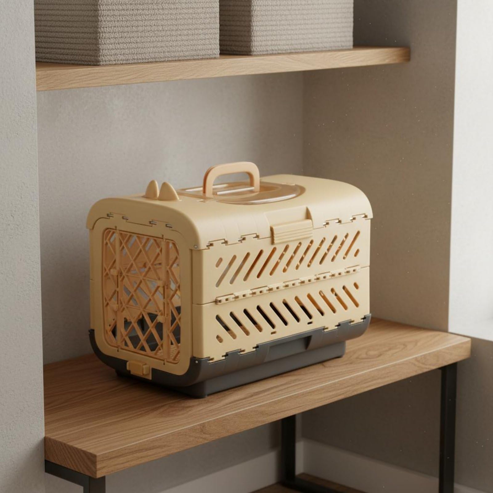 Gralara Transportín para Gatos Transportín Jaula Contenedor Mochila Plegable con Diseño Portátil y Estable Ventilación Lateral y Estructura Rígida Material PP, Verde