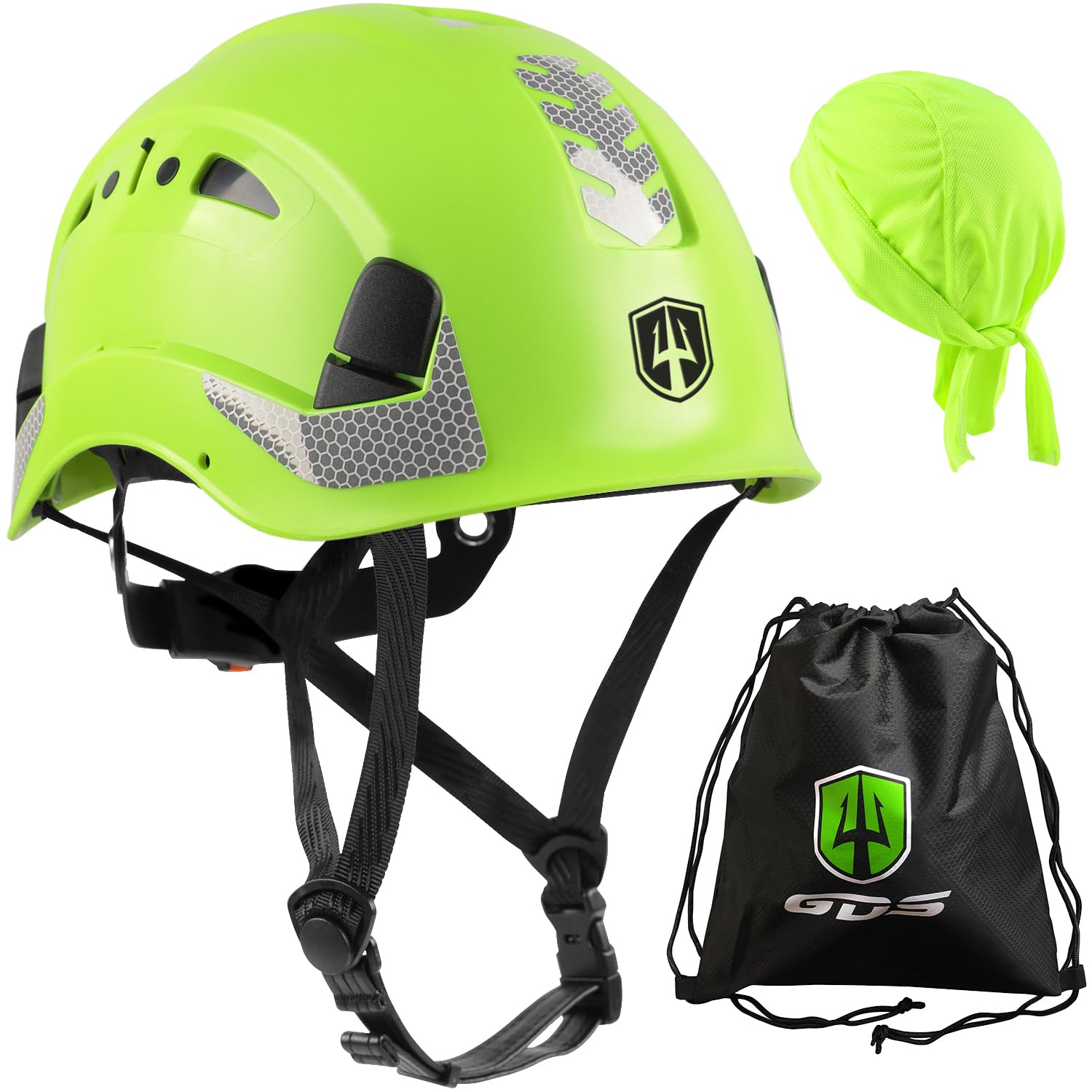 GREEN DEVIL Safety Helmet Hard Hat with Chin Strap Vented Lightweight Adjustable Hardhat for Men Women with Hi-Viz Design Ideal for Tree Climbing Work