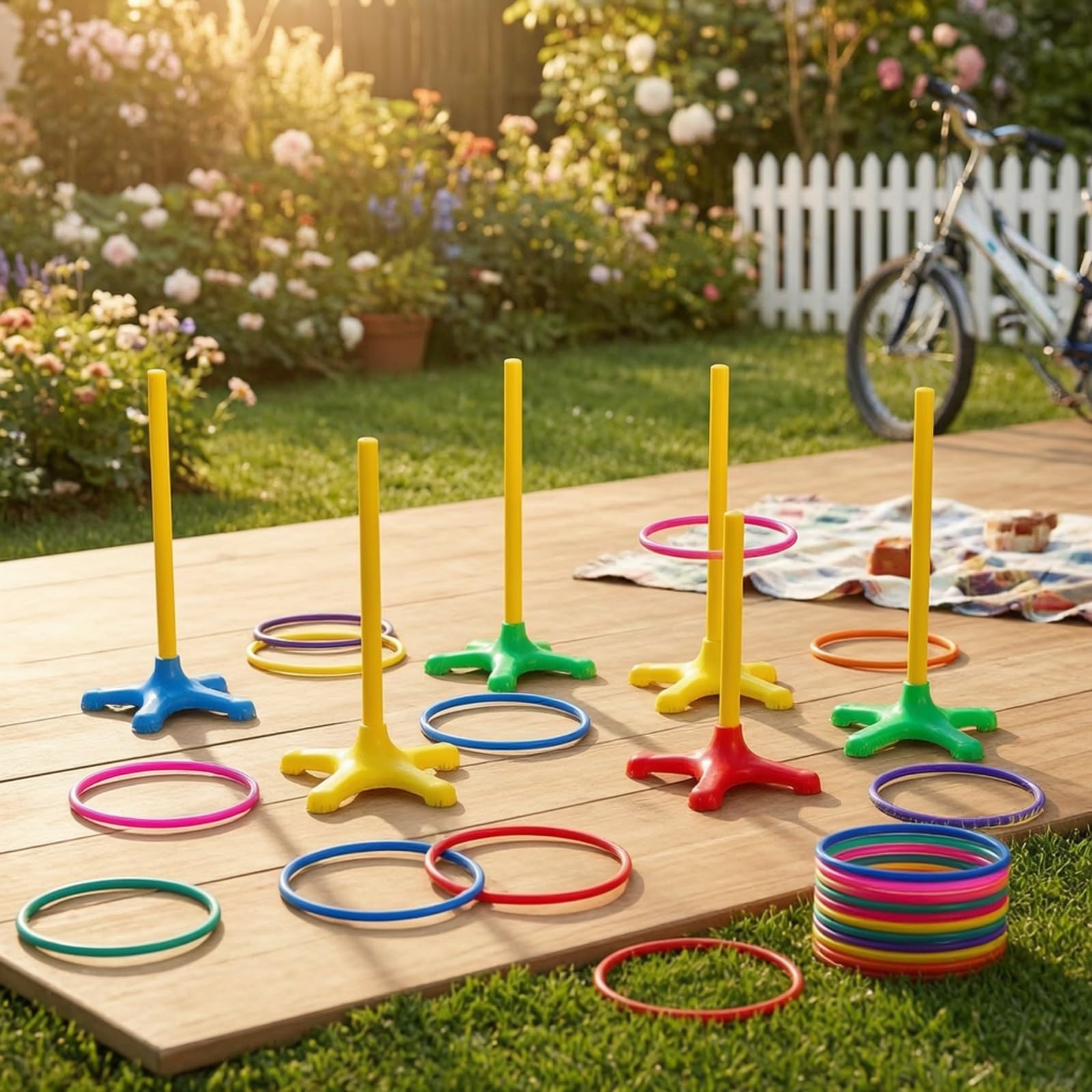 Juego con Sopors Verticales | Multicolor, Set Conos y Anillos, para Fiestas Infantiles, Espacios educativos