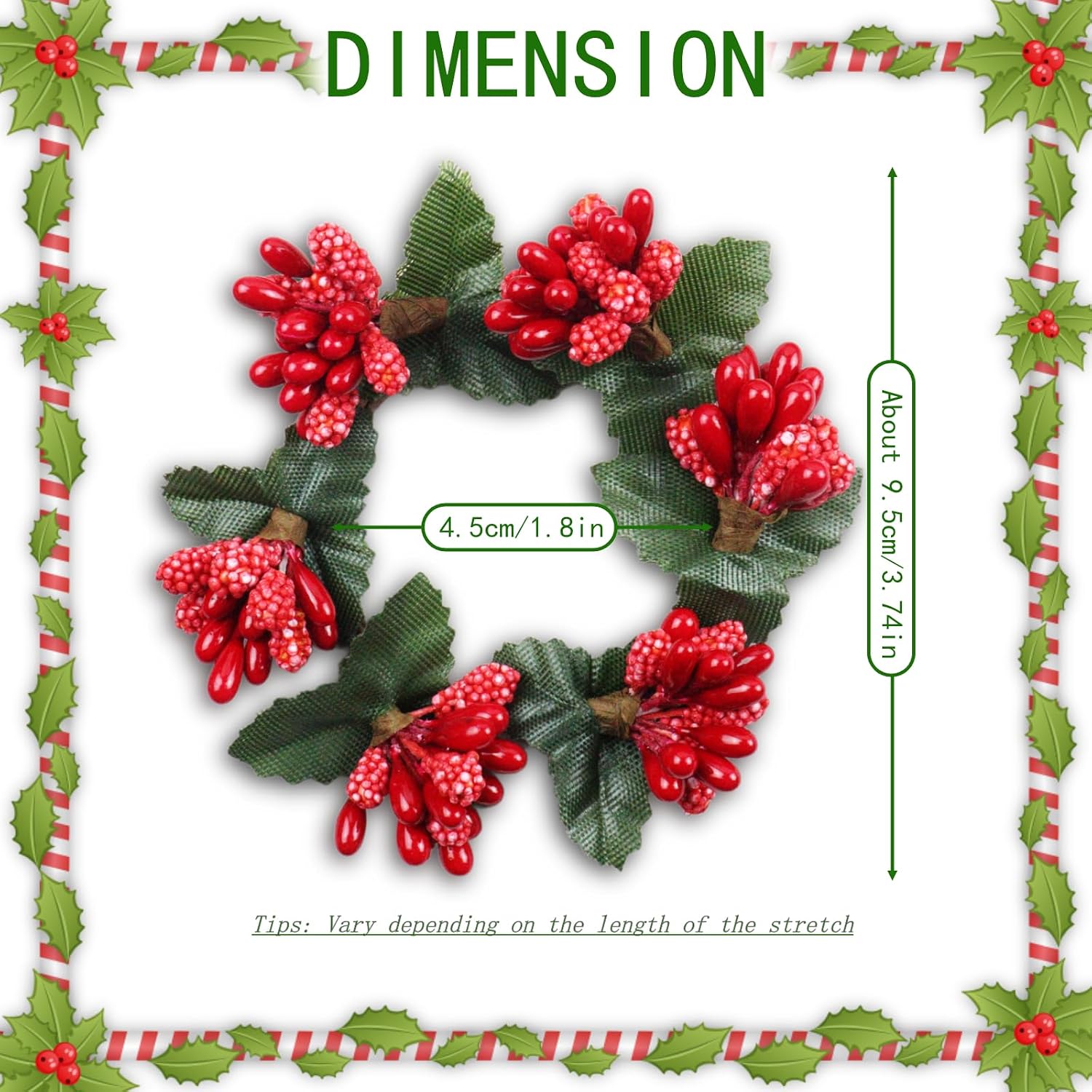 Red Christmas Napkin Rings Set of 12, Handmade Berry Mini Candle Rings Dinnerware Set Napkin Holders for Cloth Napkins Table Decorations for Wedding New Year Dinner Birthday Party Supplies image 2