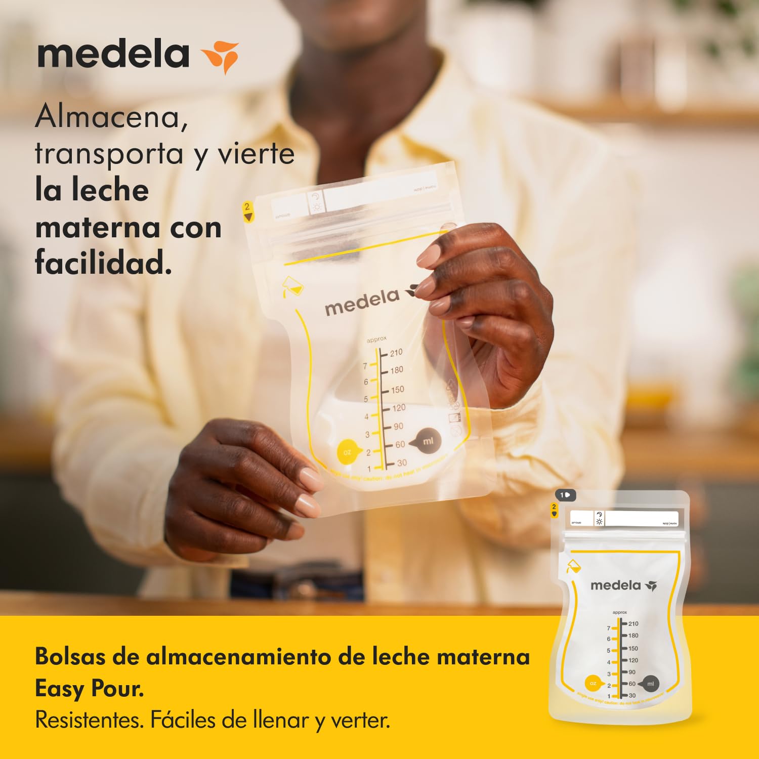 Medela bolsas de almacenamiento de leche materna Easy Pour, bolsas desechables de 210 ml, a prueba de fugas, protegen los nutrientes de la leche, sin BPA, paquete de 100, Exclusivo en Amazon