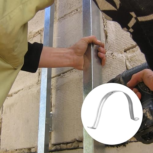 Miniatura 7 de HOZEON 50 correas de tubo de acero inoxidable de 4 pulgadas, resistente y duradera, soporte en U de dos agujeros, abrazadera de correa rígida para