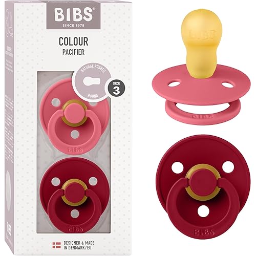 Bibs Pacifiers Color Collection, Set of 2 BPA-Free Latex Pacifiers Made in Europe, Round Nipple Baby Pacifier.