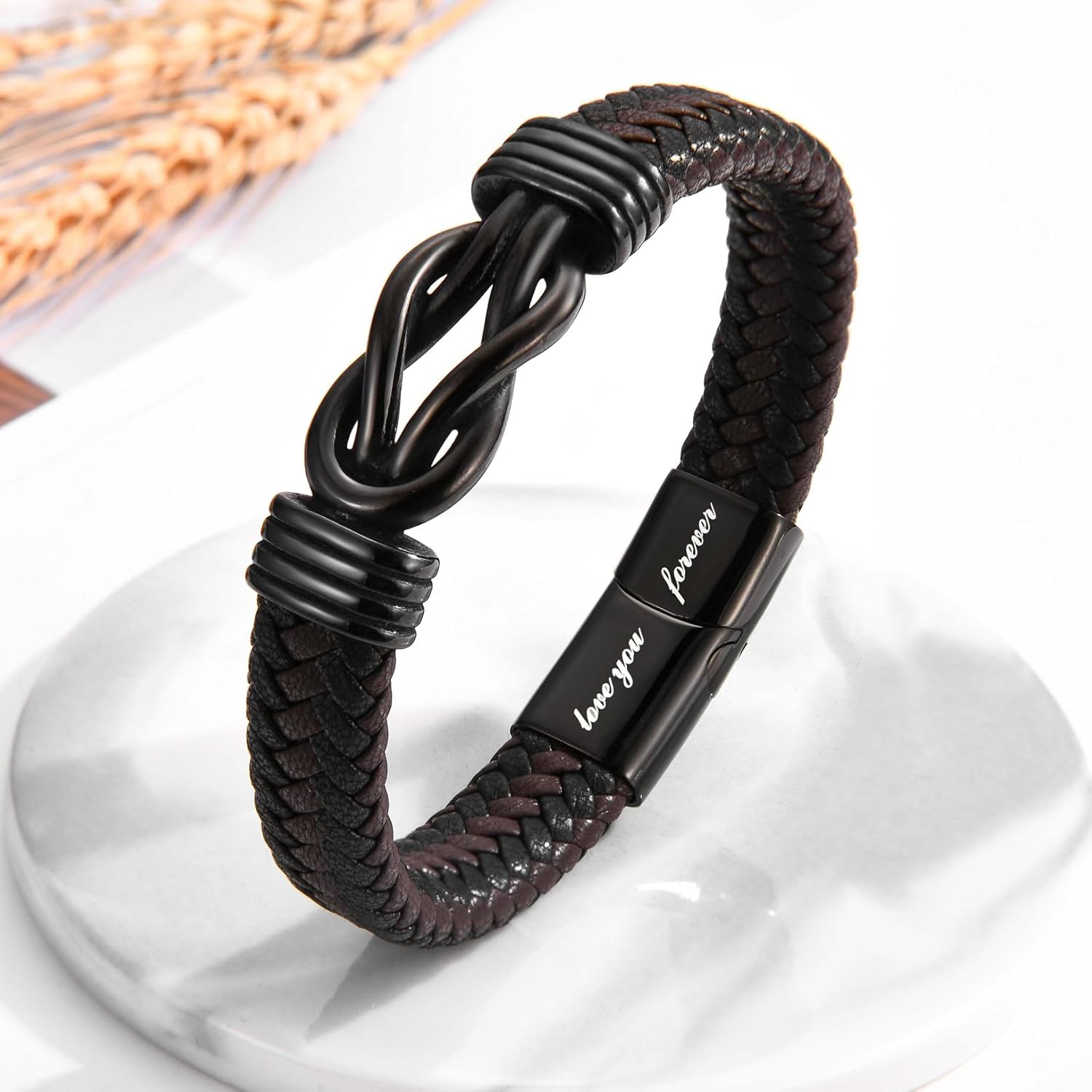 Gifts for Dad Son Grandson Boyfriend Husband, Cool Infinity Leather Bracelet for Him Birthday Christmas Anniversary Valentine's Day Present Ideas for Men - Image 5