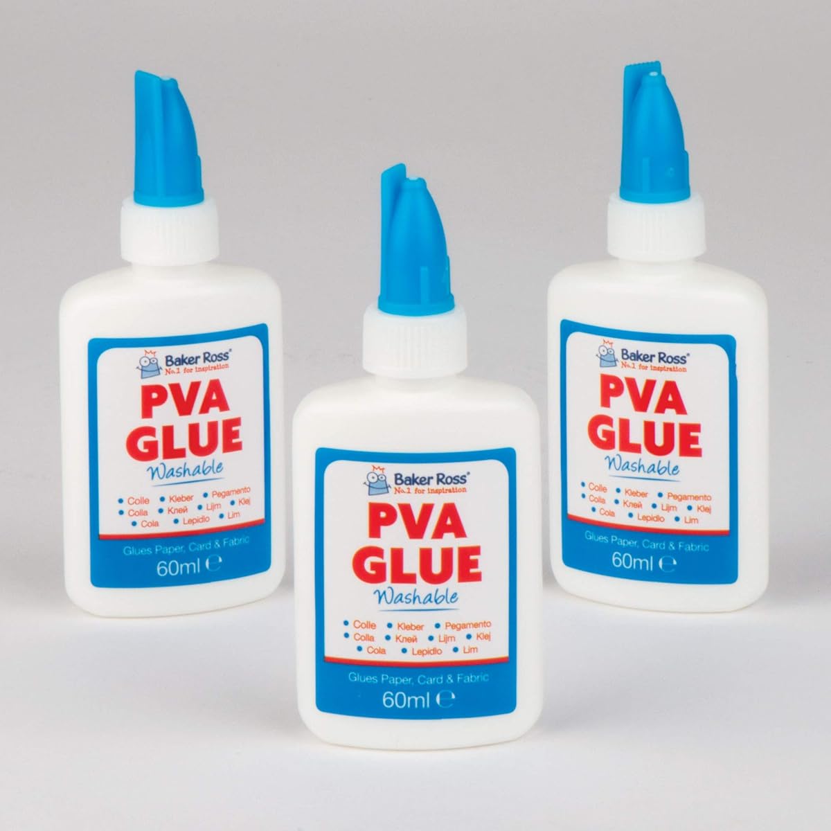 Baker Ross EV7058 Small Bottle of White Glue (PVA Glue) 60 ml - Washable - for Children for Crafts - Pack of 3, 10.5 cm