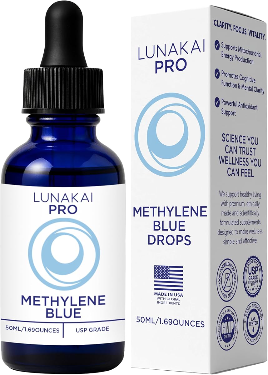 Lunakai PRO USA Made Methylene Blue Pharmaceutical Grade – 99.99% Pure USP Grade 1% Methylene Blue Drops for Humans – Cognitive &amp; Focus Support Supplement