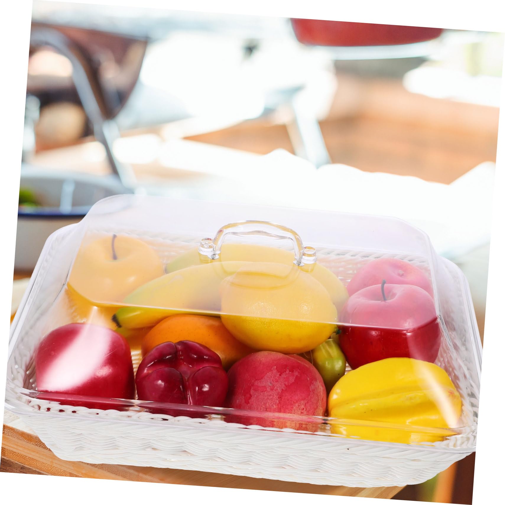 TOPBATHY Cesta de Pan de Imitación de Ratán Cesta para Frutas y Verduras Bandeja para Servir con Tapa para Cocina y Mesa de Centro