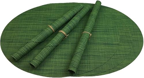 Miniatura 2 de Juego de 6 manteles individuales de vinilo tejido ovalado de bambú de imitación rojo A, resistentes al calor, lavables para mesa de cocina, color