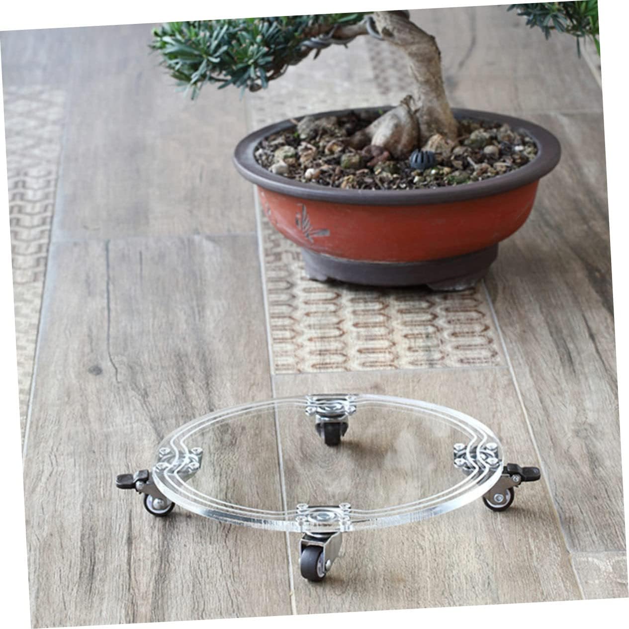 Homoyoyo Movable Flowerpot Base Tray with Wheels Round Transparent Acrylic Plant Support for Easy Indoor and Outdoor Gardening Durable and Easy to Clean