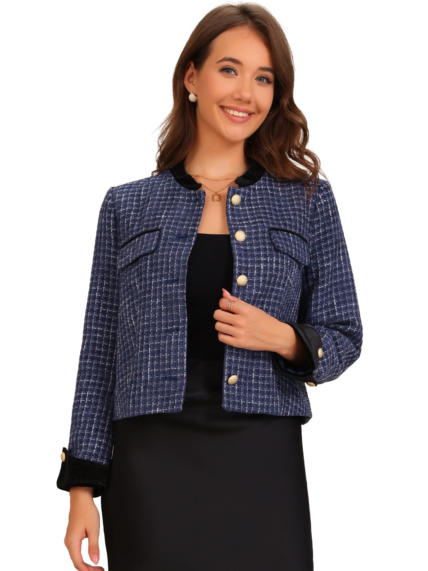 Allegra K Womens Tweed Blazer Vintage Button Winter Fall Work Office Short Jacket Coat