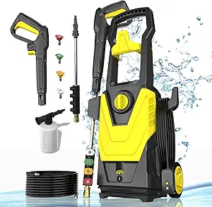 AgiiMan Electric Pressure Washer, 4000PSI Max 2.8 GPM Power Washer Electric Powered with 20FT Hose, 4 Nozzles, Foam Cannon, High Pressure Cleaner Machine for Cars,Patios,Furniture,Driveways, Yellow