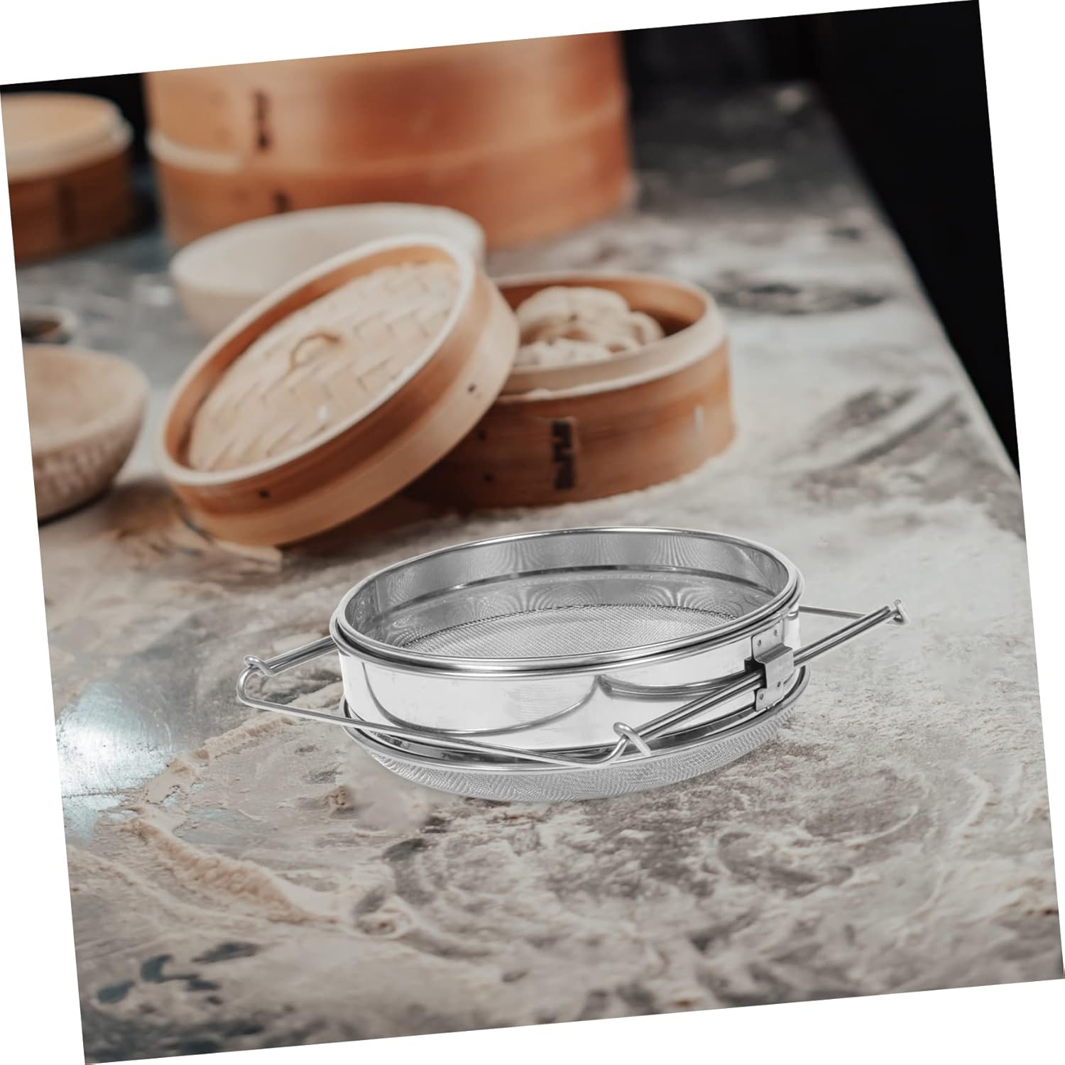 PRETYZOOM Double-Layer Stainless Steel Flour Sifter Portable Mesh Strainer for Baking Handheld Baking Tool for Home Use