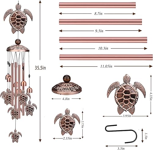 Miniatura 2 de Choha Campanillas de viento de tortuga marina para exteriores, campanillas de viento de metal para exteriores, campanilla de viento conmemorativa