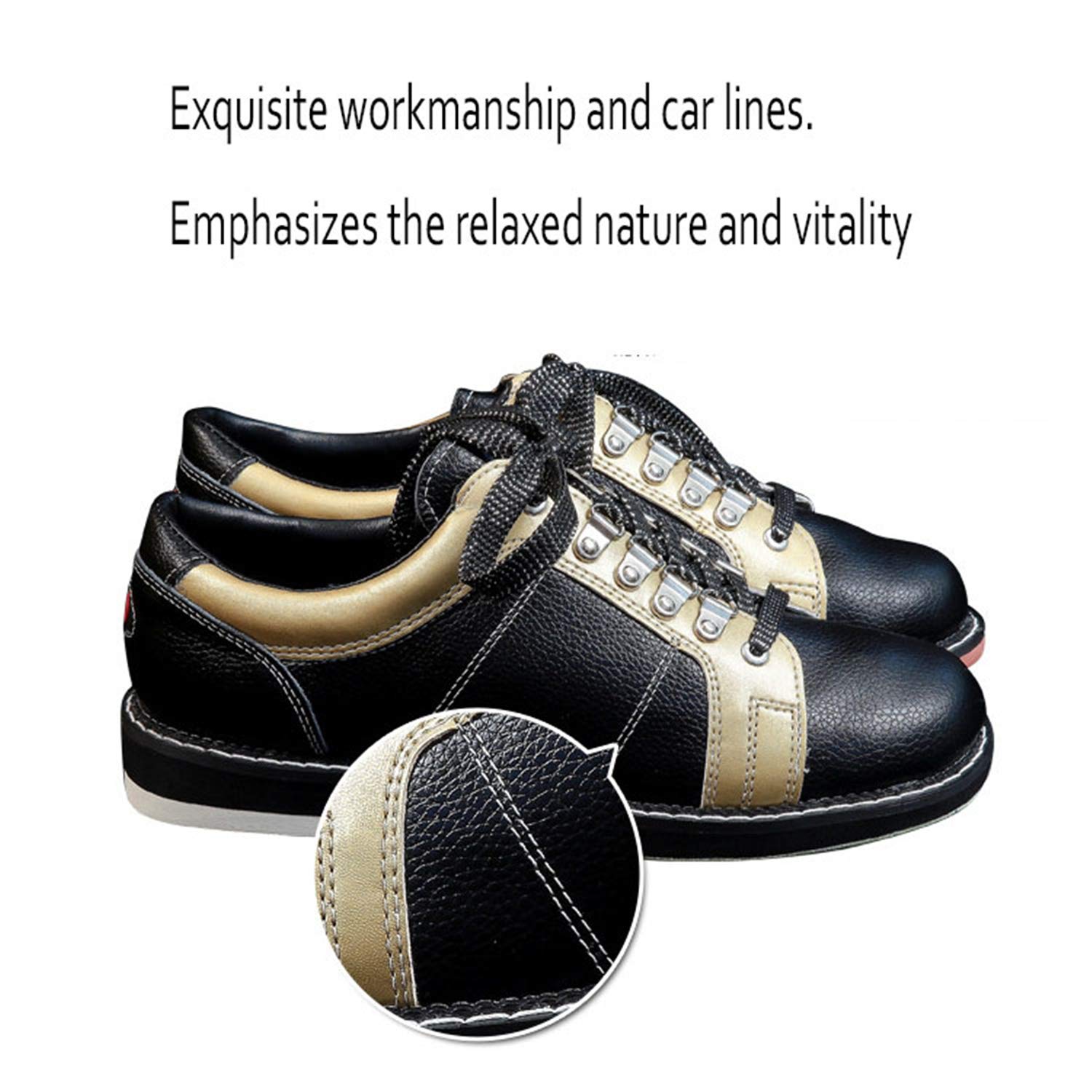 Herren Bowlingschuh, Leichter Lässiges Indoor-Schuh Lace Up Flache Sohle Lederschüsseln Schuhe Für Unisex,Gold,44