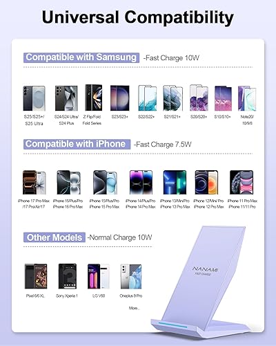 Miniatura 3 de NANAMI Cargador inalámbrico con cargador USB C - Soporte de carga inalámbrica rápida certificado Qi compatible con iPhone 171615141312, base de