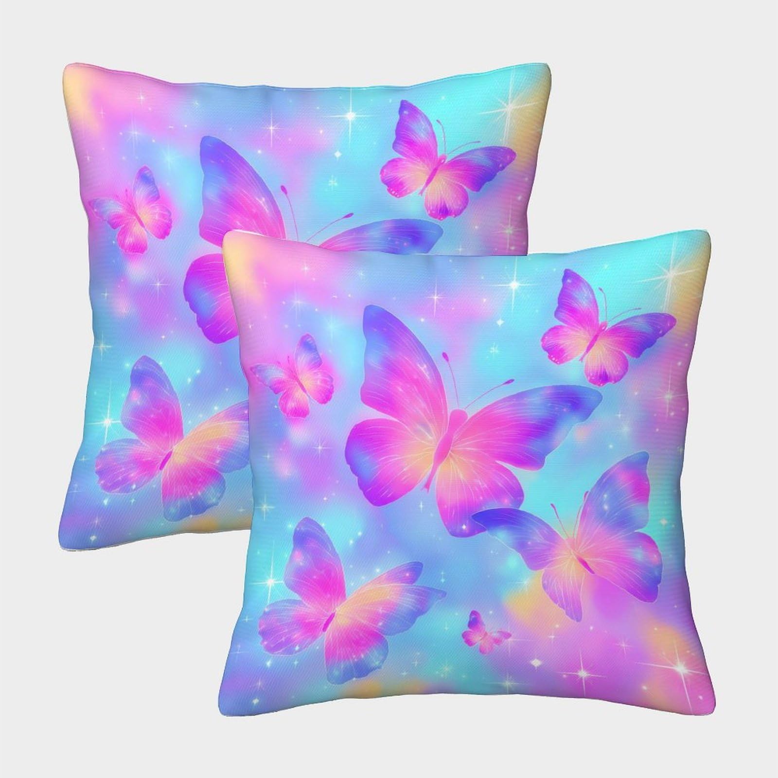 QFVANSIYO Dreamy Gradient 3D Printed Butterfly Microfiber Pillowcase Skin-Friendly Bedroom Decor Butterfly Pillow Cover for Adults 50x50cm
