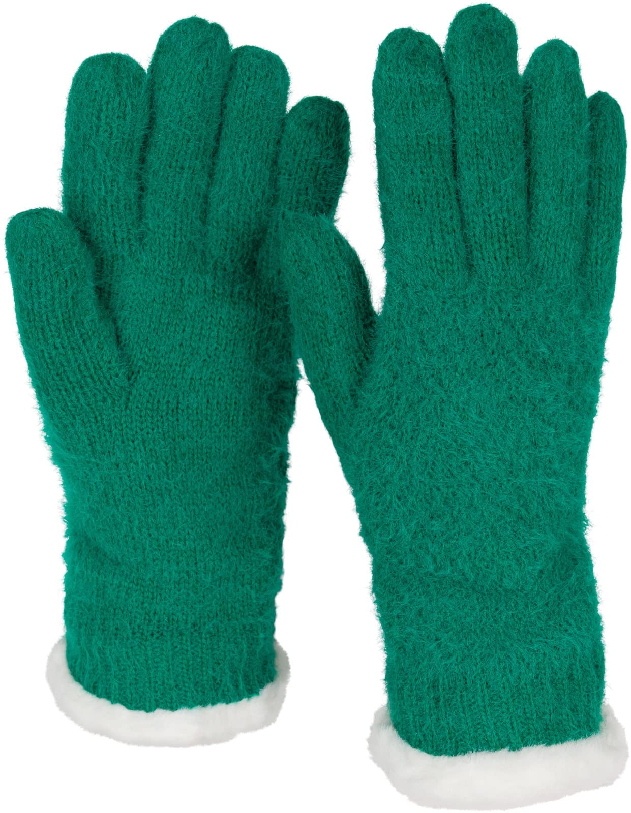 Stylebreaker Women's Green Warm Winter Gloves With Rice Grain Pattern And Fleece, Thermo Knitted Gloves, Finger Gloves 09010040, Colour: