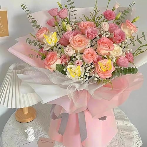 Miniatura 3 de Potanro Papel de regalo de flores, impermeable, papel de regalo de ramo con cinta, papel de regalo de ramo rosa, 20 unidades, papel de regalo