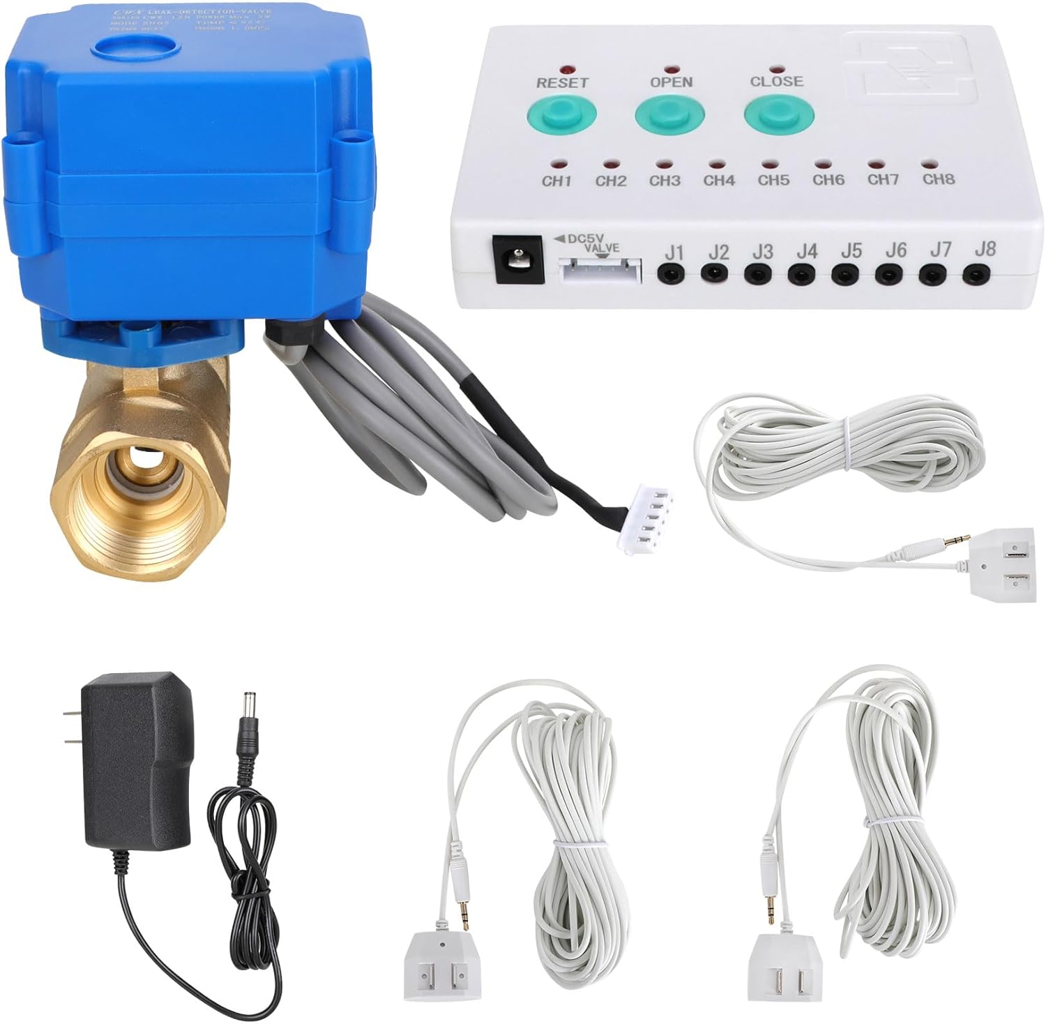 automatic water leakage alarm system with shutoff valve for pipeline 3/4 NPT, 3 sensors