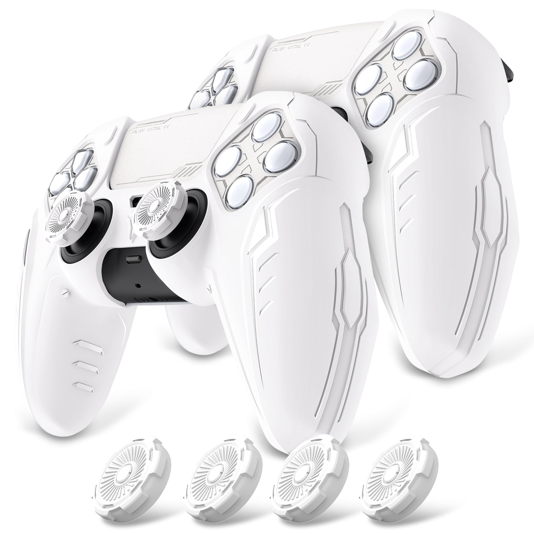 playvital 2 Cover per ps5 Controller,Joystick Custodia Silicone Protettiva Antiscivolo&Copri Analogici&Adesivi Touchpad,Compatibile con Base di Ricarica,CyberMech-Bianco