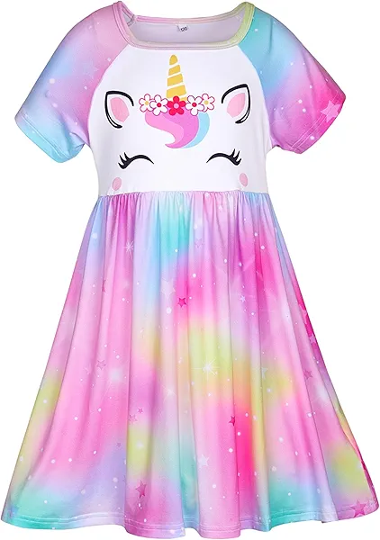 ICOSY Girls Nightgowns Unicorn Dress Pajamas for Kids Toddler Princess Nightgown Dress Unicorn Clothes for Girls