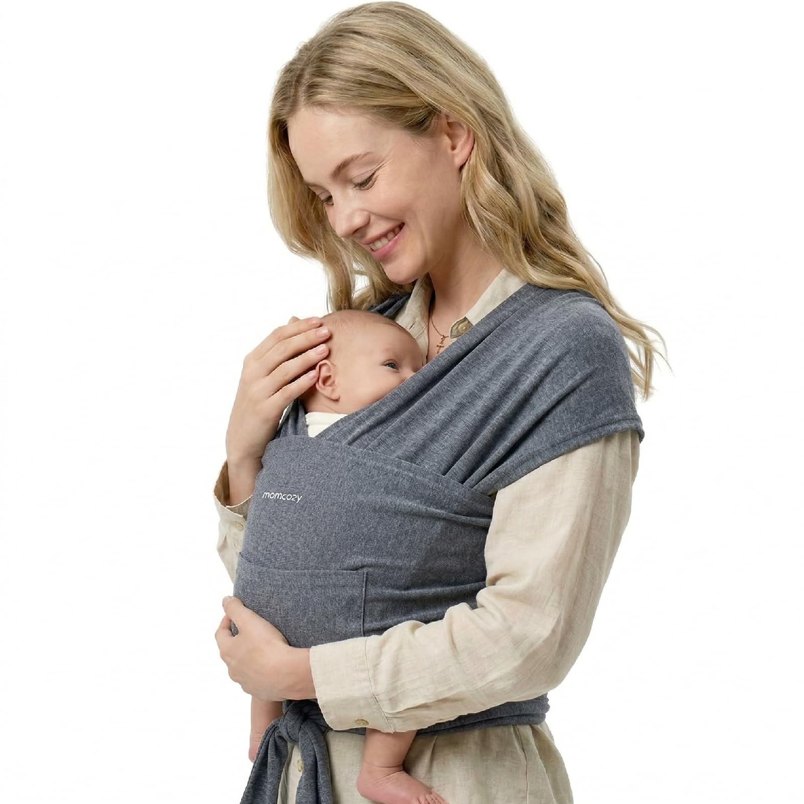Momcozy Elastisches Tragetuch Baby Neugeborene ab Geburt | Ring Sling Babytragetuch für 3.6-15 kg | Atmungsaktiv & Ergonomisch | OEKO-TEX 100 Zertifiziert,Schwarz