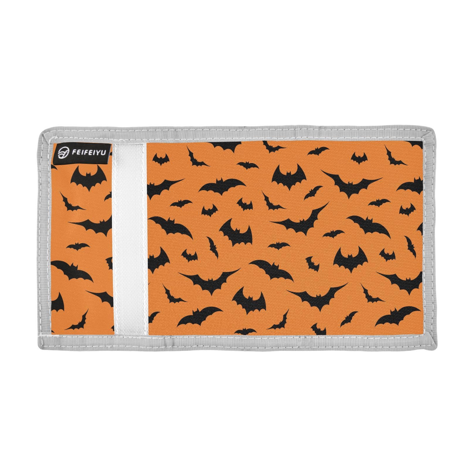 JHKKU Halloween Bats Kids Wallet for Boys Girls, Teen Canvas Trifold Purse with Zipper Coin Pocket