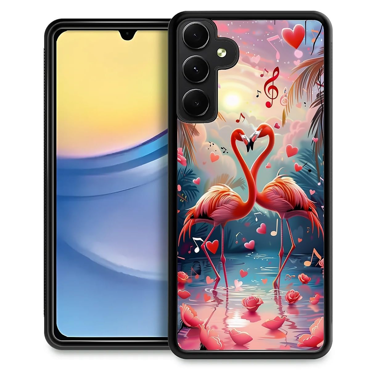 CARLOCA for Samsung Galaxy A15 Case,Flamingo Tropical Flower Music Pattern Ultra Protection Shockproof Soft Silicone TPU Non Slip Back for Samsung