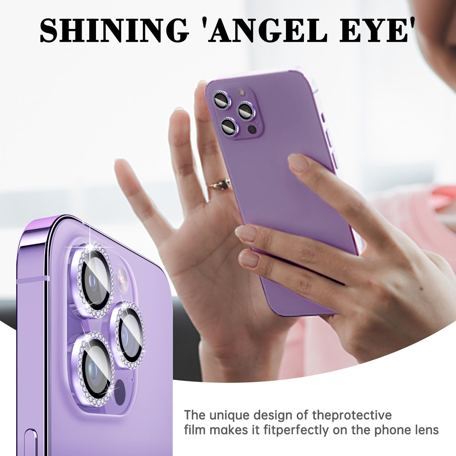 Kucheed Diamond Camera Lens Protector Compatible for iPhone 13 Pro/13 Pro Max, Bling Tempered Glass Camera Cover - Image 3