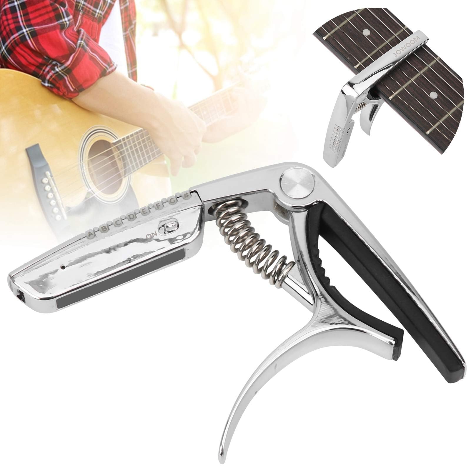 Guitar Capo, Guitar Capo Tuner in lega di zinco Display a LED 2 in 1 adatto per chitarra acustica, chitarra elettrica e ukulele(nero) Accessori Per Prestazioni