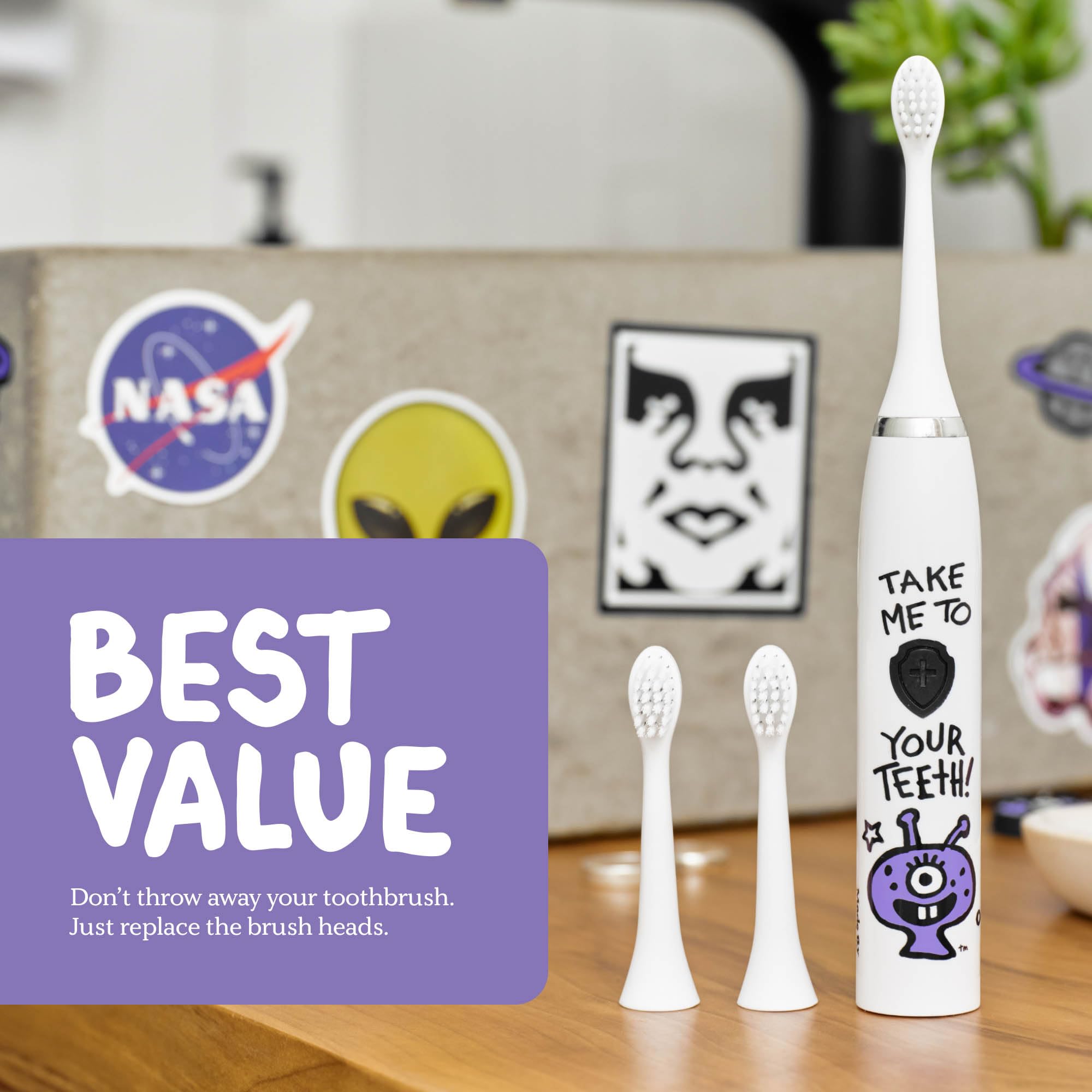 Made by Dentists Spazzolino elettrico per bambini – Spazzolino vibrante ricaricabile con timer include 6 testine di ricambio, pulisce delicatamente i denti, ragazze e ragazzi, bambini e bambini dai 2