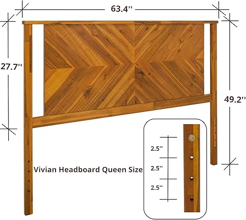 Miniatura 3 de Bme Vivian - Cabecera tamaño Queen, estilo rústico y escandinavo con madera de acacia maciza, fácil montaje, marrón dorado rústico