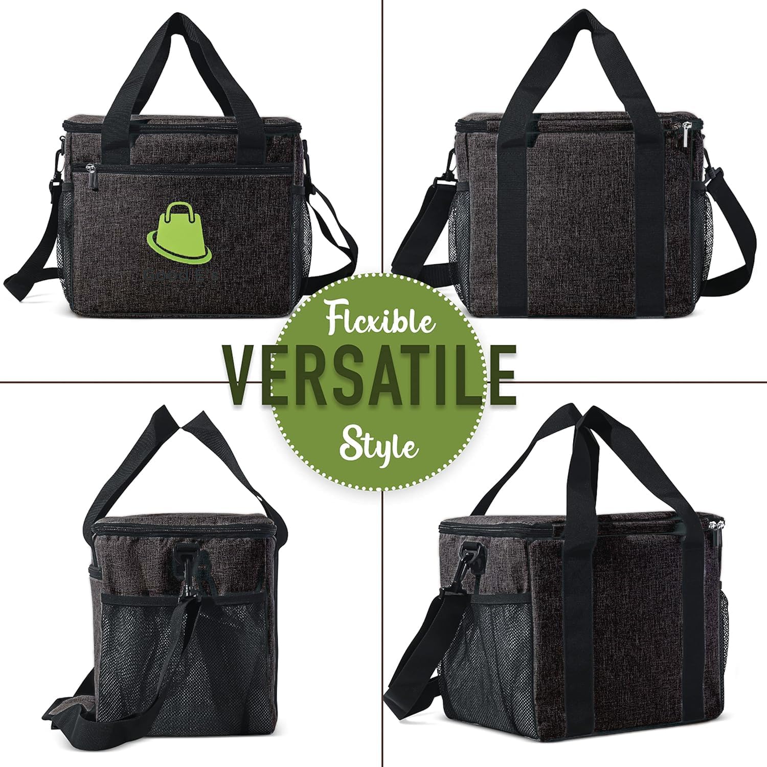 Good E's Reusable Drink Carrier with Handle – Insulated Coffee Cup Holder – Portable 6 Cup Carrier with Shoulder Strap for Delivery – Collapsible Drink Caddy with Adjustable Dividers & Side Pockets - Image 7