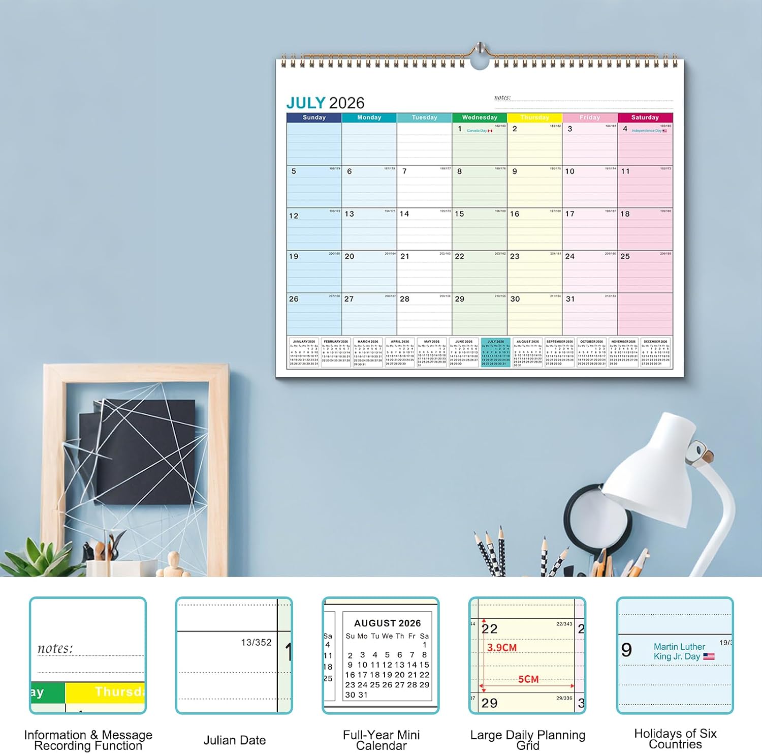 2026 Wall Calendar, 18-Month Calendar Runs from Jun 2026 to Dec 2027, 12" x 15", Large Monthly Calendar with Twin-Wire Binding, Perfect for Home or Office - With 3 stickers image 2